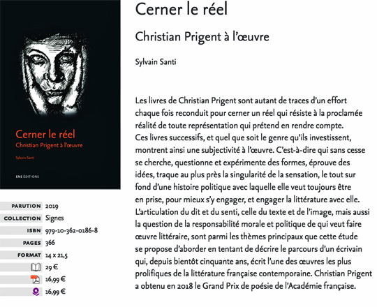 [Chronique] Sylvain Santi, Cerner le réel. Christian Prigent à l'œuvre, par Fabrice Thumerel (Dossier Prigent 1/2)